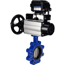 Затвор дисковый поворотный WBV1631N-2W-Fb-H Ду125 Ру16 LUG корпус - чугун QT450, диск - нержавеющая сталь 304, уплотнение - NBR, с пневмоприводом PA-DA-105-1 и позиционером YT-1000RSN с обратной связью