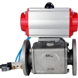 Кран шаровой BV3232P(4pc)-FP-3WL-F Ду40 Ру16 полнопроходной трехходовой, фланцевый, корпус - нержавеющая сталь SS316, с пневмоприводом PA-SA-105 с возвратными пружинами и пневмораспределителем 4V320-08 AC220V