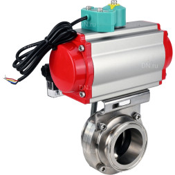 Затвор дисковый поворотный кламповый WBV3131S-2W-C-H Ду20 Ру10 корпус - пищевая нержавеющая сталь 304, уплотнение - Silicon, с пневмоприводом PA-DA-052, пневмораспределителем 4M310-08 DC24V и магнитным переключателем ALS200D
