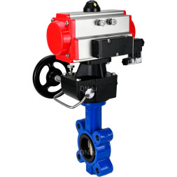 Затвор дисковый поворотный WBV1616E-2W-Fb-H Ду125 Ру16 LUG корпус - чугун QT450, диск - чугун QT450, уплотнение - EPDM, с пневмоприводом PA-DA-105, пневмораспределителем 4M310-08 DC24V и дублером MON3-700-T38-ISO