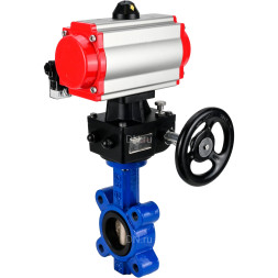 Затвор дисковый поворотный WBV1616E-2W-Fb-H Ду125 Ру16 LUG корпус - чугун QT450, диск - чугун QT450, уплотнение - EPDM, с пневмоприводом PA-DA-105, пневмораспределителем 4M310-08 DC24V и дублером MON3-700-T38-ISO