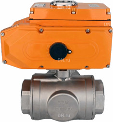 Кран шаровой BV3232P(4pc)-SP-3WT-T-ISO-H Ду10 Ру63 стандартнопроходной T-тип, трехходовой, нержавеющая сталь, внутренняя резьба, уплотнение - PTFE, с эл. приводом E34-N-005EM-O1-220VAC-У1