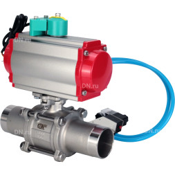 Кран шаровой BV3131P(3pc)-FP-W-ISO-H LONG Ду32 Ру40 полнопроходной, корпус - нержавеющая сталь 304, уплотнение - PTFE, под приварку, с пневмоприводом PA-DA-052, пневмораспределителем 4V320-10 AC220V и магнитным переключателем ALS200D