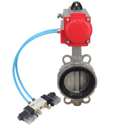 Затвор дисковый поворотный WBV3131E-2W-Fb-H Ду100 Ру16, корпус - нержавеющая сталь 304, диск - нержавеющая сталь 304, уплотнение - EPDM, с пневмоприводом PA-SA-130 и пневмораспределителем 4V320-10 AC220V