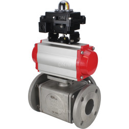 Кран шаровой BV3232P(4pc)-FP-3WL-F Ду20 Ру16 полнопроходной трехходовой, фланцевый, корпус - нержавеющая сталь SS316, с пневмоприводом PA-DA-052 двойного действия, пневмораспределителем 4M310-08 AC220V и БКВ APL-410N EX