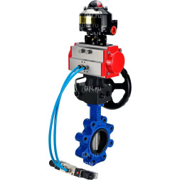 Затвор дисковый поворотный WBV1631E-2W-Fb-H Ду150 Ру16 LUG, корпус - чугун, диск - нержавеющая сталь 304, уплотнение - EPDM, с пневмоприводом PA-DA-105, пневмораспределителем 4M320-08 AC220V, ручным дублером MON3-700-T38-ISO и БКВ APL-510N EX