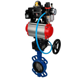 Затвор дисковый поворотный WBV1413E-2W-Fb-H Ду150 Ру16, корпус - чугун GGG50, диск - чугун GGG40, EPDM, с пневмоприводом PA-DA-105, пневмораспределителем 4M310-08 AC220V, БКВ APL-410N EX, ручным дублером MON3-700-T38-ISO, БПВ AFC2000