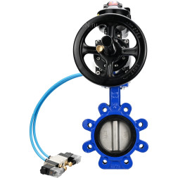 Затвор дисковый поворотный WBV1631E-2W-Fb-H Ду125 Ру16 LUG корпус - чугун QT450, диск - нержавеющая сталь 304, уплотнение - EPDM, с пневмоприводом PA-DA-105-1, пневмораспределителем 4V320-08 AC220V и БКВ APL-510N EX