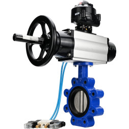 Затвор дисковый поворотный WBV1631E-2W-Fb-H Ду125 Ру16 LUG корпус - чугун QT450, диск - нержавеющая сталь 304, уплотнение - EPDM, с пневмоприводом PA-DA-105-1, пневмораспределителем 4V320-08 AC220V и БКВ APL-510N EX