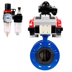 Затвор дисковый поворотный WBV1331E-2W-F-H Ду50 Ру16 фланцевый, корпус - чугун GGG40, диск - нержавеющая сталь 304, EPDM, с пневмоприводом PA-DA-105, пневмораспределителем 4V320-10 AC220V, БКВ APL-210N и БПВ AFC2000
