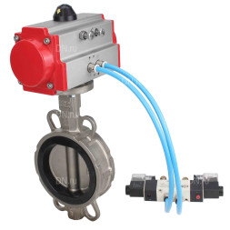 Затвор дисковый поворотный WBV3131E-2W-Fb-H Ду150 Ру16, корпус - нержавеющая сталь 304, диск - нержавеющая сталь 304, уплотнение - EPDM, с пневмоприводом PA-SA-160 и пневмораспределителем 4V320-10 AC220V
