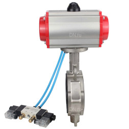 Затвор дисковый поворотный WBV3131E-2W-Fb-H Ду150 Ру16, корпус - нержавеющая сталь 304, диск - нержавеющая сталь 304, уплотнение - EPDM, с пневмоприводом PA-SA-160 и пневмораспределителем 4V320-10 AC220V