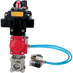 Кран шаровой BV3232P(3pc)-FP-W-ISO-H Ду50 Ру40, полнопроходной под приварку, нержавеющая сталь SS316, PTFE, с пневмоприводом PA-SA-105 с возвратными пружинами, с пневмораспределителем 4V320-10 AC220V, с БКВ APL-410N EX, с БПВ AFC2000