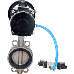 Затвор дисковый поворотный WBV3232N-2W-Fb-H Ду150 Ру16, корпус - нержавеющая сталь 316L, диск - нержавеющая сталь 316L, уплотнение - NBR, с пневмоприводом PA-DA-105-1 двойного действия, с пневмораспределителем 4V320-08 AC220V