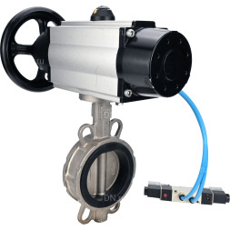 Затвор дисковый поворотный WBV3232N-2W-Fb-H Ду150 Ру16, корпус - нержавеющая сталь 316L, диск - нержавеющая сталь 316L, уплотнение - NBR, с пневмоприводом PA-DA-105-1 двойного действия, с пневмораспределителем 4V320-08 AC220V