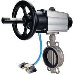 Затвор дисковый поворотный WBV3232N-2W-Fb-H Ду150 Ру16, корпус - нержавеющая сталь 316L, диск - нержавеющая сталь 316L, уплотнение - NBR, с пневмоприводом PA-DA-105-1 двойного действия, с пневмораспределителем 4V320-08 AC220V