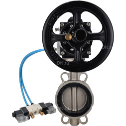Затвор дисковый поворотный WBV3232N-2W-Fb-H Ду150 Ру16, корпус - нержавеющая сталь 316L, диск - нержавеющая сталь 316L, уплотнение - NBR, с пневмоприводом PA-DA-105-1 двойного действия, с пневмораспределителем 4V320-08 AC220V