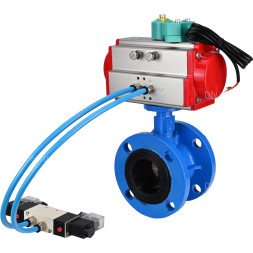 Затвор дисковый поворотный WBV1313E-2W-F-H Ду50 Ру16 фланцевый, корпус - чугун GGG40, диск - чугун GGG40, уплотнение - EPDM, с пневмоприводом PA-DA-105, пневмораспределителем 4V320-10 AC220V и магнитным переключателем ALS200D